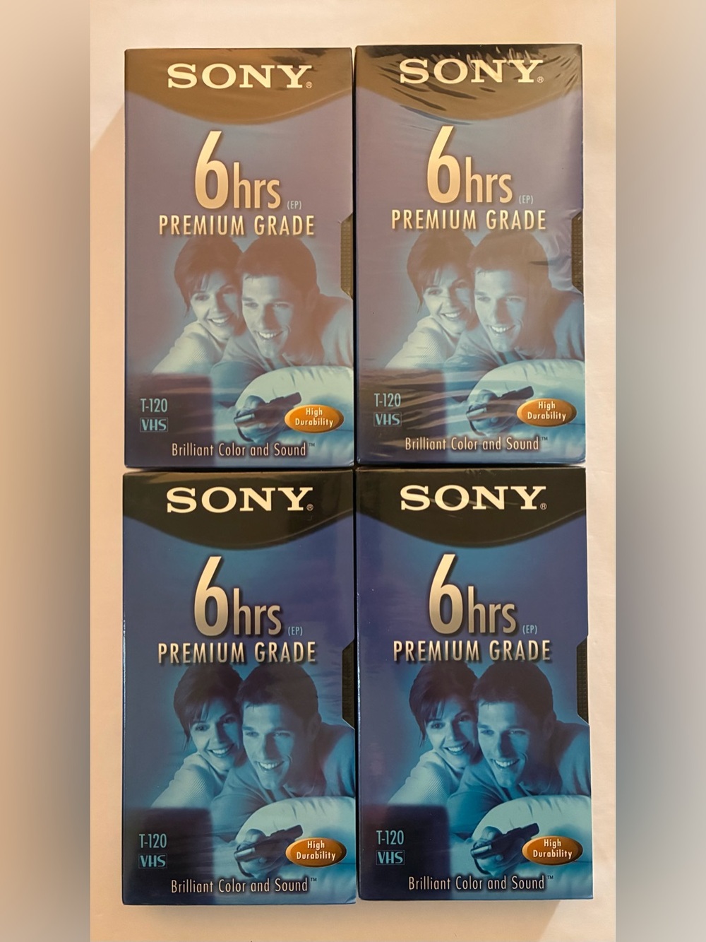 SONY Premium Grade Blank VHS Tapes 6 Hours T-120VL 4 Pack Brand New & Sealed